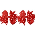 Pair of red and white polka dot ribbon hair clips with a layered hexagonal bow design - Red (14)