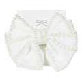 Handgemaakte witte haarclip met strik van lint en elegante witte parelversiering - Wit Stijl 2