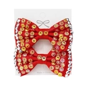 Red bow hair clips for kids with sparkling colorful rhinestones in a two-piece set - Red