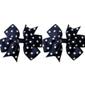 Pair of navy blue hair clips with white polka dots and ribbed grosgrain ribbon texture - Navy Blue (15)