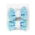 Set of 2 light blue ribbon hair bows with sparkling rhinestones and white pearls - Blue