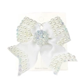 Elegante witte strik haarclip met parels en strassteentjes op displaykaart - Wit Strass Stijl 4