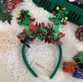 Serre-tête de Noël avec sapins à paillettes vertes et feuilles de houx rouges - Serre-Tête Sapin à Paillettes et Feuille de Houx (#45)