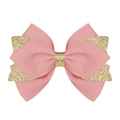Pasador de pelo con lazo de cinta rosa y bordes decorativos de tela dorada brillante - Rosa (Brillo Dorado/#2)