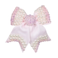 Pink ribbon bow hair clip with white pearls and iridescent rhinestones accessory - Light Pink Pearl Style 5