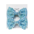 Set van twee lichtblauwe strik haarclips met regenboog strass steentjes op ripslint - Blauw