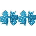 Pair of blue polka dot grosgrain ribbon bow hair clips with white spots for girls - Sky Blue (18)
