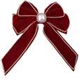 Fermaglio per capelli a fiocco in velluto bordeaux con bordo dorato e strass di perle - Rosso