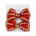 Set of two red handmade hair clips with rhinestones on ribbon bow for girls - One Pair / Red