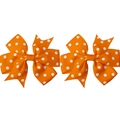 Pair of orange polka dot ribbon bow hair clips for girls with a vibrant ribbed texture - Orange (19)
