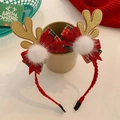 Serre-tête de Noël avec nœud en velours rouge et bois de renne dorés scintillants - Serre-Tête Bois de Renne à Paillettes et Pompons (#47)