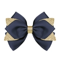 Nœud pour cheveux bleu marine fait main avec paillettes dorées et pince de fixation - Bleu Foncé (Paillettes Dorées/#5)