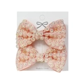 Roze strass strik haarelastiekjes set met glitterkristallen op witte displaykaart - Sneeuwknop