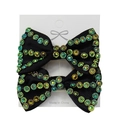Handmade black bow hair clips with iridescent green rhinestones on display card - One Pair / Black