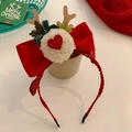 Serre-tête de Noël avec nœud en velours rouge, bois dorés pailletés et feuilles de houx - Serre-Tête Cœur à Paillettes et Bois de Renne (#49)