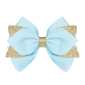 Barrette nœud en ruban gros-grain bleu clair avec détails dorés scintillants - Bleu Clair (Paillettes Dorées/#8)