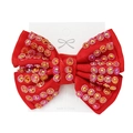 Handmade red ribbon bow hair clip with colorful AB rhinestones and secure alligator grip - Red