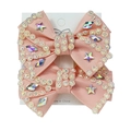 Set di 2 fermagli per capelli con fiocchi rosa, strass a stella e cristalli aurora - Gemma di Neve