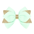 Nœud à cheveux en ruban gros-grain vert menthe avec centre doré scintillant sur blanc - Vert Menthe (Paillettes Dorées/#9)