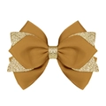 Barrette à cheveux à nœud jaune moutarde en ruban gros-grain avec paillettes dorées - Jaune Gingembre (Paillettes Dorées/#10)