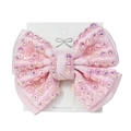 Pink grosgrain ribbon bow hair clip with sparkling rhinestones and metal alligator grip - Light Pink