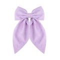 Lavender bow hair clip with silver rhinestones and textured cotton-linen fabric - Purple