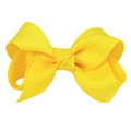 3-inch bright yellow ribbed fabric bow hair clip for children on white background - #1 Yellow