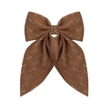 Brown fabric bow hair clip with sparkling silver rhinestones and long tails decoration - Brown