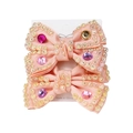 Barrettes à cheveux avec nœuds en ruban rose, strass colorés et bordure dorée - Chair