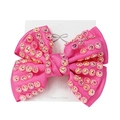 Handmade rose red ribbon bow hair clip with iridescent rhinestones on white card - Deep Pink