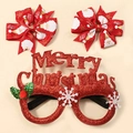 Set de Noël avec pinces à cheveux Père Noël rouges et lunettes pailletées Merry Christmas - Ensemble Lunettes Déco à Paillettes Rouges et Barrettes (#54)