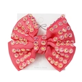 Sparkling rose red rhinestone bow hair clip on white card display - Watermelon red