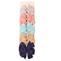 Five-piece set of handmade ribbed grosgrain bow hair clips in multiple pastel colors - Style 2