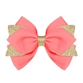 Nœud à cheveux rose corail à trois couches avec détails en paillettes dorées brillantes - Rose Corail (Paillettes Dorées/#13)