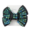 Handmade black bow hair clip featuring aurora crystals on high-quality ribbed ribbon - Black