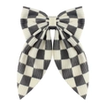 Elegant black and white checkerboard corduroy bow hair clip with a classic vintage design - Gray