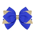 Barrette nœud bleu roi en gros-grain avec bords dorés scintillants pour filles - Bleu Royal (Paillettes Dorées/#14)