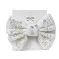 Elegant white bow hair clip with AB rhinestones on a white display card for daily styling - White
