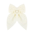 Elegant cream white jacquard fabric bow hair clip with textured floral pattern - Apricot Floral