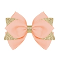 Nœud papillon fait main rose corail avec paillettes dorées pour cheveux de filles - Pêche (Paillettes Dorées/#15)