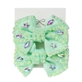 Mint green bow hair clip with sparkling rainbow stars and rhinestones for daily wear - Green