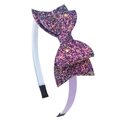 Sparkly purple and gold sequin bow headband for girls with double layer mermaid style detail - Purple