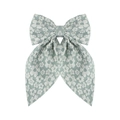 Elegant mint green bow hair clip with white floral jacquard texture and sleek metal base - Green Flower