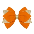 Barrette nœud papillon orange avec paillettes dorées et texture en ruban gros-grain multicouche - Orange (Paillettes Dorées/#16)