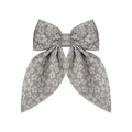 Elegant silver grey jacquard bow hair clip with daisy floral pattern and long ribbons - Gray Flower Style