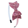 Pink sequin glitter double fishtail bow headband for kids on a white background - Pink