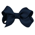Navy blue 3-inch ribbed grosgrain hair bow with double-layered handmade knotted design - #3 Navy Blue