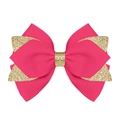 Barrette à cheveux avec nœud en gros-grain rose et détails pailletés dorés - Fuchsia (Paillettes Dorées/#17)