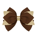 Nœud à cheveux artisanal en gros-grain marron avec accents dorés pailletés pour femme - Marron (Paillettes Dorées/#18)
