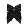 Elegant black fabric hair clip with a vintage grey floral pattern in a bow style - Black Flower Style